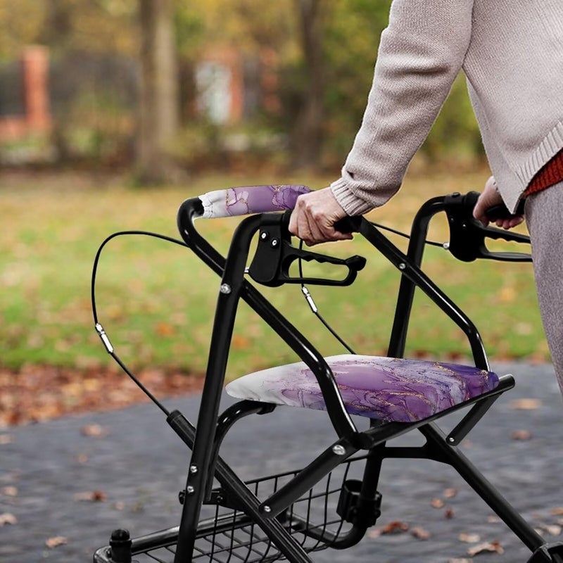 Rnyleeg Purple Marble Universal Rollator Walker Seat and Backrest Covers Walker Seat Covers for Ladies Seat and Backrest Rollbar Covers with Elastic Band - Image 4